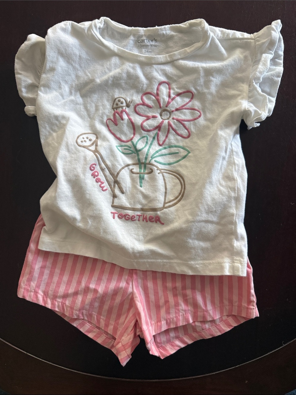 Carter's White Floral Tee with Pink Striped Shorts Pajama Set